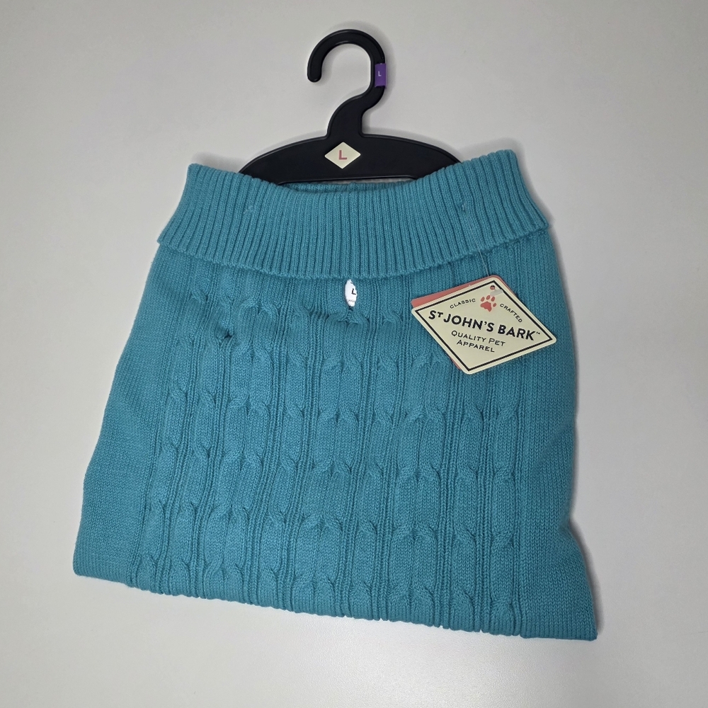 NWT St. John's Bark Large Dog Sweater - Aqua Ceramic